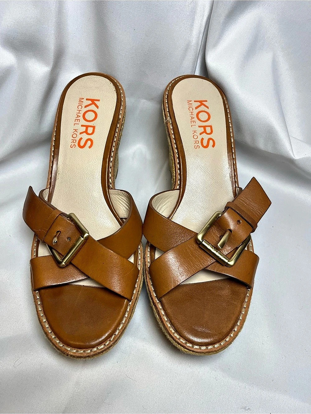 Michael Kors Lynn Espadrille Platform Wedge Sandals Brown US 8M